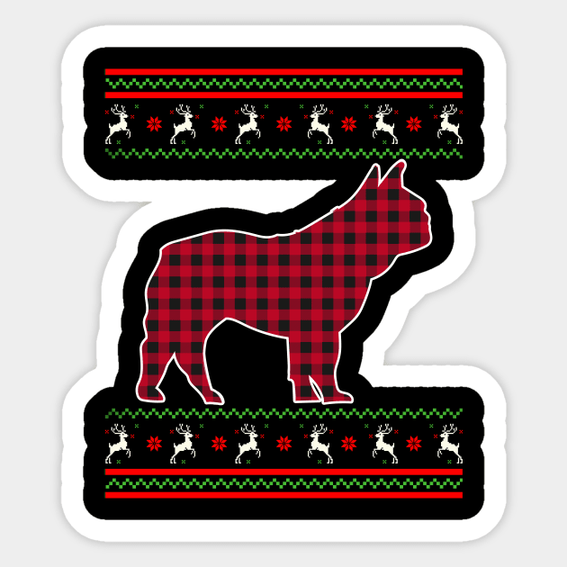 French Bulldog Red Plaid Ugly Christmas Sweater Style Sticker by PaulAksenov